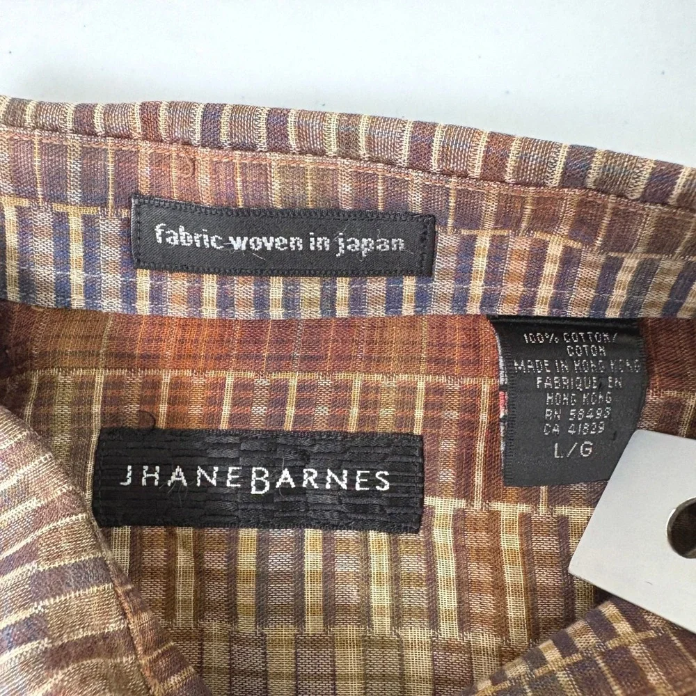 Jhane Barnes Button Down Shirt Mens L Brown Woven In Japan Cotton Stripes